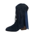 thumbnail image 1 of Dasayo Western Women Booties Mid-Calf Wide Width Blue Fringe Block Heel Snip Toe Boots Woman Shoes 36, 1 of 9