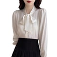 thumbnail image 1 of Dasayo White Tops for Teachers Long Sleeve Satin Button down Workout Shirts Lace up Cozy Business Womens Sweatshirts L, 1 of 3