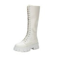 thumbnail image 1 of Dasayo White Woman Boots Motorcycle Chunky Mid-Calf Faux Leather Lace up High Top Boots Womens Shoes 40, 1 of 9