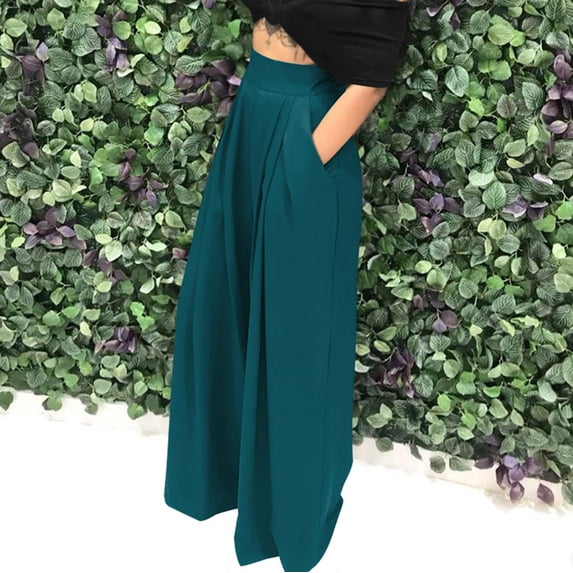 Dasayo Wide-Leg Ladies Pants High Waist Pleated Green Slacks Soft Workout Solid Trousers Womens Joggers XL