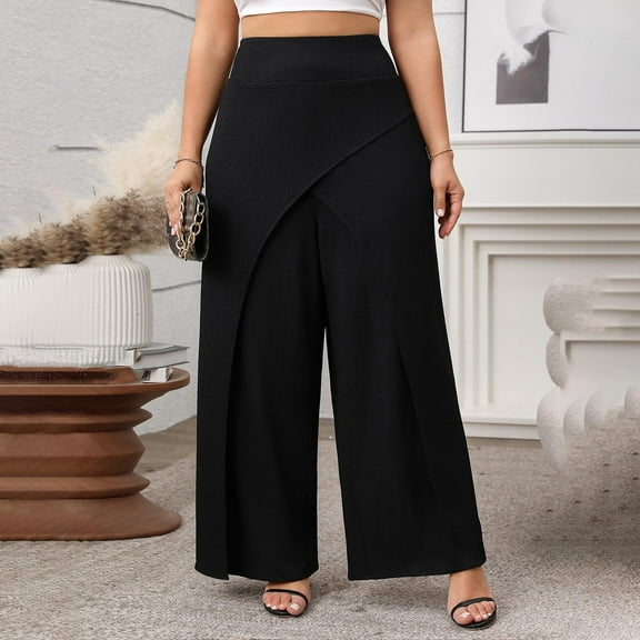 Dasayo Wide-Leg Women Pants Business Casual High Waist Palazzo Trousers Plus Size Solid Wrap Pants Jeans for Women XXL