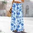 thumbnail image 1 of Dasayo Wide-Leg Women Pants Palazzo Bohemian Sky Blue Trousers Drawstring Loose Floral Outfits Womens Capris M, 1 of 8