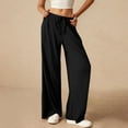 thumbnail image 1 of Dasayo Wide Leg Women's Pants Black Knit Plus Size Elastic Waist Drawstring Palazzo Pants Womens Joggers L, 1 of 6
