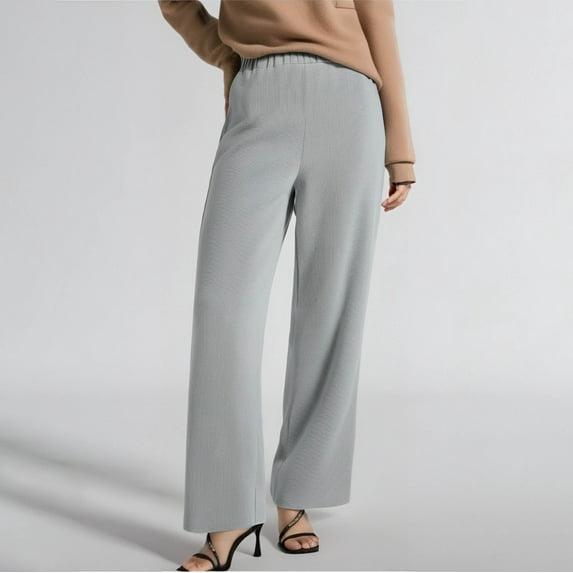 Dasayo Wide-Leg Women's Pants Gray Elastic Waisted Palazzo Yoga Sweatpants Super Stretch Solid Trousers Womens Capri L