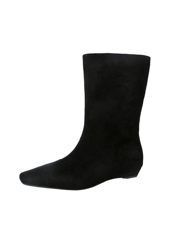 Wide Width Women Boots Pointed Toe Black Mid-Calf Light Weight Soft Low Heel Comfort Boots Womans Shoes 37