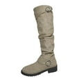 thumbnail image 1 of Dasayo Wide Width Women's Boots Slouch Beige Knee-High Dressy Round Toe Buckles Boots Woman Shoes 36, 1 of 6