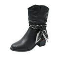 thumbnail image 1 of Dasayo Wide Width Womens Booties Slouch Mid-Calf Black Faux Leather Side Zipper Block Heel Boots Shoes for Women 36, 1 of 8