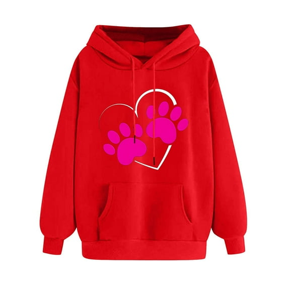 Dasayo Winter Women Hoodie Long Sleeve Red Graphic Prints Pocket Drawstring Hoodies Women's Tops and Blouses S