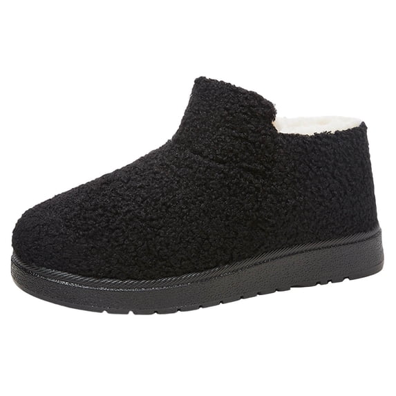 Dasayo Winter Womens Booties Black Ankle Furry Warm House Flat Heel Fleece Lined Boots Women Shoes 36
