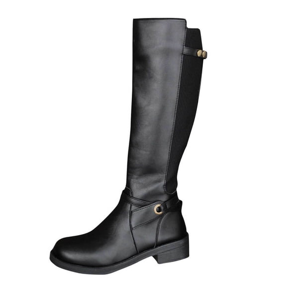 Dasayo Winter Womens Boots Mid-Calf Black Low Heel Buckle Side Zipper Classic Faux Leather Boots Women Shoes 36