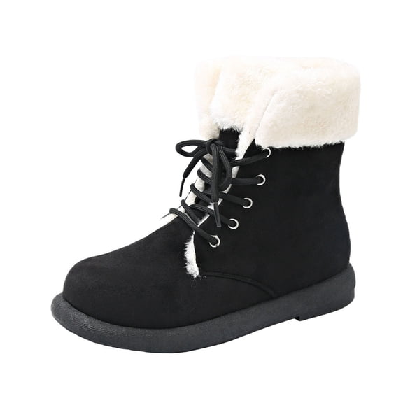 Dasayo Woman Boots Black Cowboy Ankle Ski Flat Lace up Winter Furry Boots Shoes Women 42