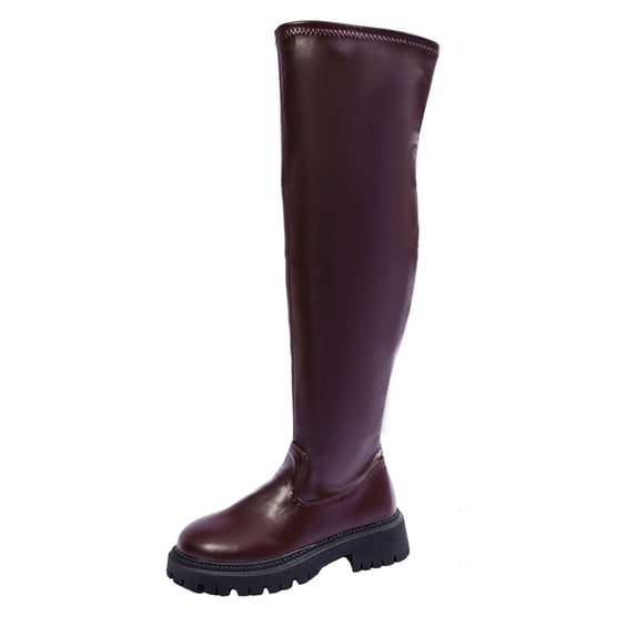 Dasayo Woman Boots Brown Non Slip Over-The-Knee Chunky Round Toe High Top Winter Faux Leather Boots Womens Shoes 42