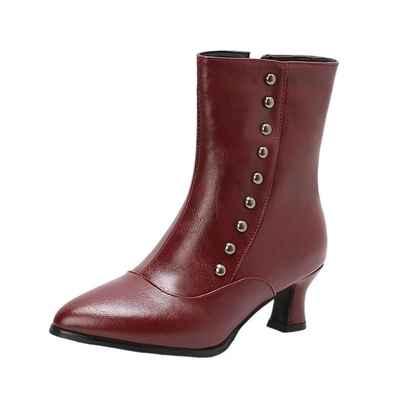 Dasayo Woman Boots Dress Red Wide Calf Ankle Low Heel Faux Leather Pointed Toe Boots Woman Shoes 41