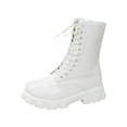 thumbnail image 1 of Dasayo Woman Boots Motorcycle Ankle Chunky White Lace up Hiking Round Toe Side Zip Boots Women Shoes 42, 1 of 9