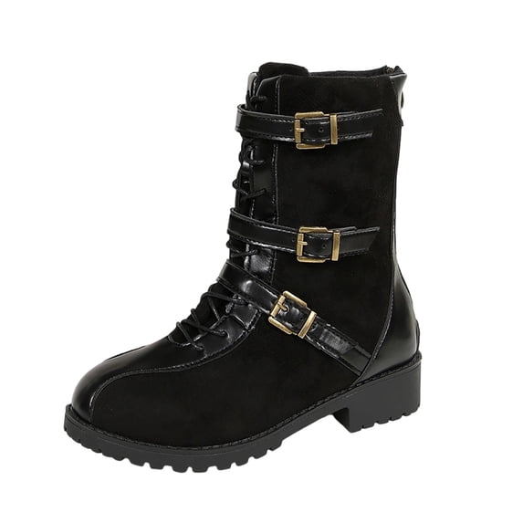 Dasayo Womans Boots Western Wide Width Ankle Black Lace up Buckles Motorcycle Boots Shoes for Women 36