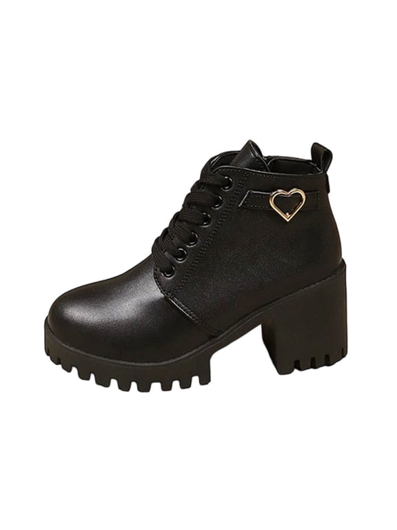 Womans Boots Winter Dress Ankle Black Lace up Side Zip Faux Leather Block Heel Boots Womans Shoes 36