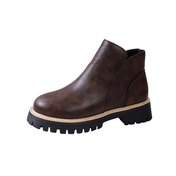 Dasayo Women Booties Brown Chelsea Cowgirl Ankle Side Zipper Western Faux Leather Booties Women's Shoes 41