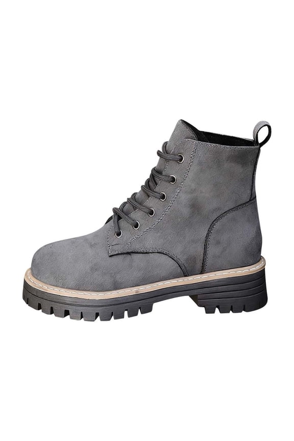 Women Booties Motorcycle Gray Western Ankle Hiking Cowboy Lace up Low Heel Boots Shoes for Women 39