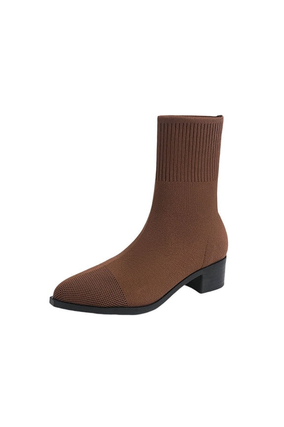 Women Boots Footwear Bronze Pointed Toe Ankle Dress Mesh Soft Stretch Low Heeled Boots Woman Shoes 39