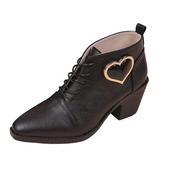 Dasayo Women Boots Footwear Dress Ankle Western Black Faux Leather Snip Toe Lace up Block Heel Booties Women's Shoes 43
