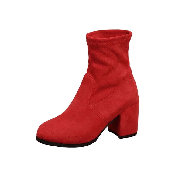 Dasayo Women Boots Footwear Wide Calf Dressy Red Ankle Comfort Pointed Toe Block Heel Boots Shoes Women 36