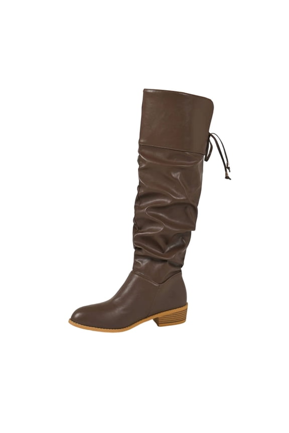 Women Boots Mid-Calf Bronze Slouch Western Faux Leather Lace up Snip Toe Wide Width Boots Woman Shoes 43