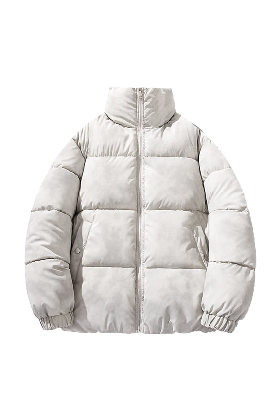 Women Coats Beige Quilted Barn Puffed Snow Zip up Coats Jacket Women L