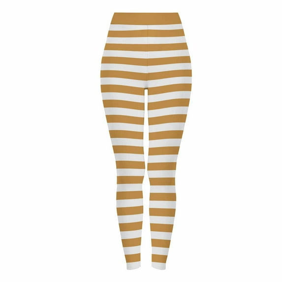 Dasayo Women Leggings Casual Yellow Slim-Leg High Waist Jeggings Striped Stretch Buttery Soft Trousers Women Pants M