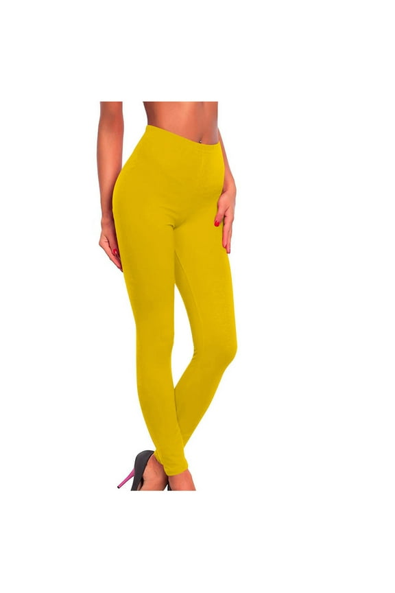 Women Pants Leggings Yellow Over The Belly Slim-Leg High Waist Jeggings Solid Yoga Activewear Womens Trousers S