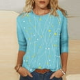 thumbnail image 1 of Dasayo Women Tops Loose Sky Blue 3/4 Sleeve Crewneck Graphic Prints Blouses Women's T Shirts XXXL, 1 of 9