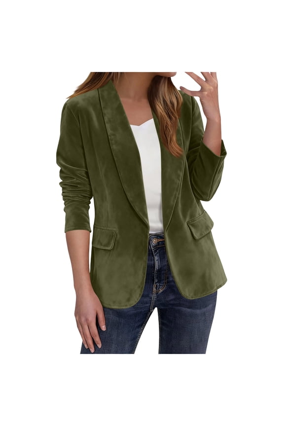 Women's Blazer Green Dress Open Front Business Casual Suit Collared Blazer Jacket for Women XL