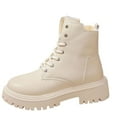 thumbnail image 1 of Dasayo Women's Boots Beige Ankle Motorcycle Chunky Hiking Lace up Faux Leather Fuzzy Boots Shoes for Women 36, 1 of 8