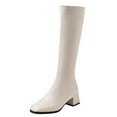 thumbnail image 1 of Dasayo Women's Boots Mid-Calf Beige Dress Elegant Square Toe Block Heel Classic Faux Leather Boots Womens Shoes 36, 1 of 7