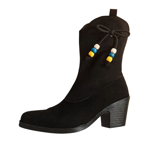 Dasayo Women's Boots Mid-Calf Wide Width Dress Black Square Toe Kitten Heel Western Boots Womans Shoes 41