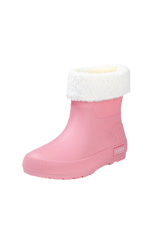 Women's Boots Pink Ankle Rain Waterproof Slip on Fall Flat Heel Booties Shoes for Women 35