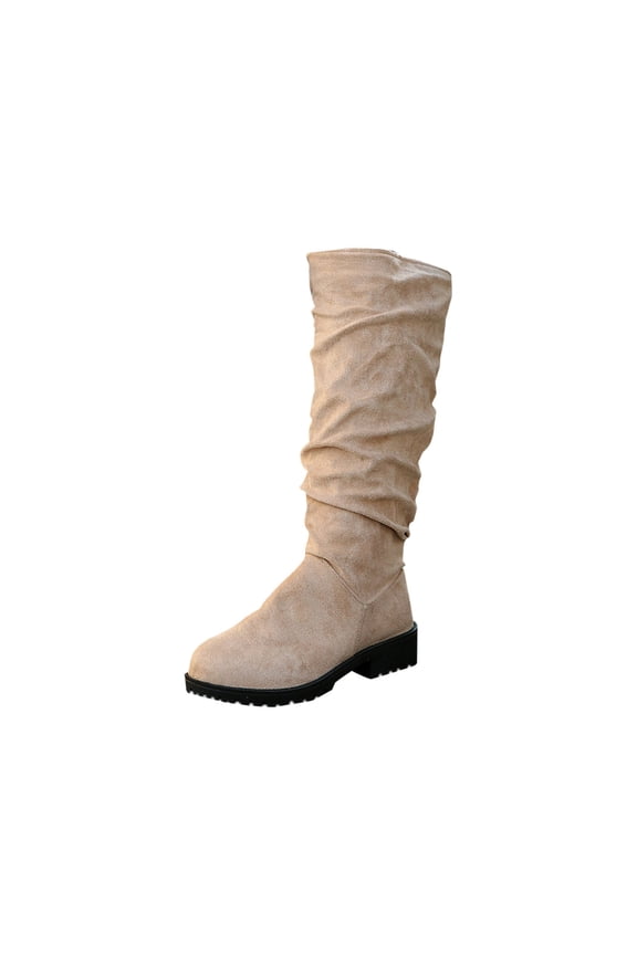 Women's Boots Yellow Mid-Calf Low Heel Slouch Round Toe Wide Width Classic Boots Ladies Shoes 36