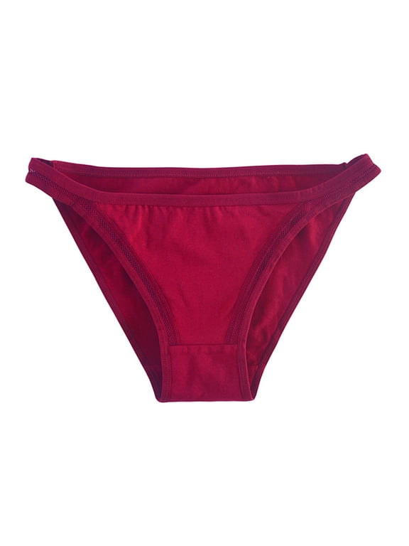 Women's Lingerie under $5 V-Strings Red Cotton Mid Waist Cheeky Solid Hipster Underwear Women M