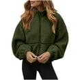 thumbnail image 1 of Dasayo Women's Coat Bomber Cropped Green Fleece Zipper Varsity Barn Jacket Jacket for Women L, 1 of 9