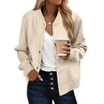 thumbnail image 1 of Dasayo Women's Coats Beige Varsity Letterman Barn Bomber Jackets Spring Button Down Long Sleeve Clothes Womens Jacket M, 1 of 1