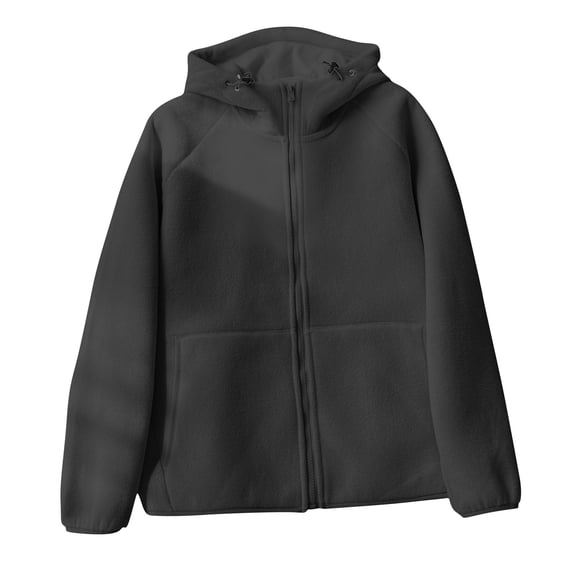 Dasayo Women's Coats Fuzzy Fleece Black Zip up Loose Buttons Drawstring Hooded Coats Coatigan for Women M