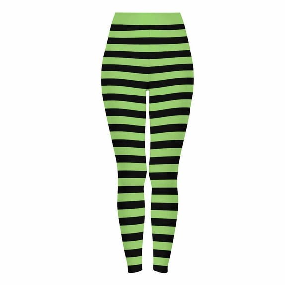 Dasayo Women's Leggings High Waist Slim-Leg Green Ultra Soft Jeggings Striped Soft Tights Trousers Pants for Women L