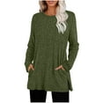 thumbnail image 1 of Dasayo Women's Tops Green Long Sleeve Knit Long Sweaters Soft Solid Pockets Side Split Clothes Womens T Shirt S, 1 of 5