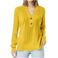 thumbnail image 1 of Dasayo Women's Tops and Blouses V-Neck Knit Yellow Long Sleeve Winter Buttons Solid Blouses Tees for Women XXXXL, 1 of 4