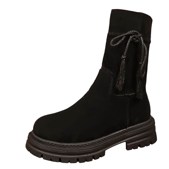Dasayo Womens Booties Black Wide Width Mid-Calf Chunky Snow Lace up Side Zip Boots Women's Shoes 38