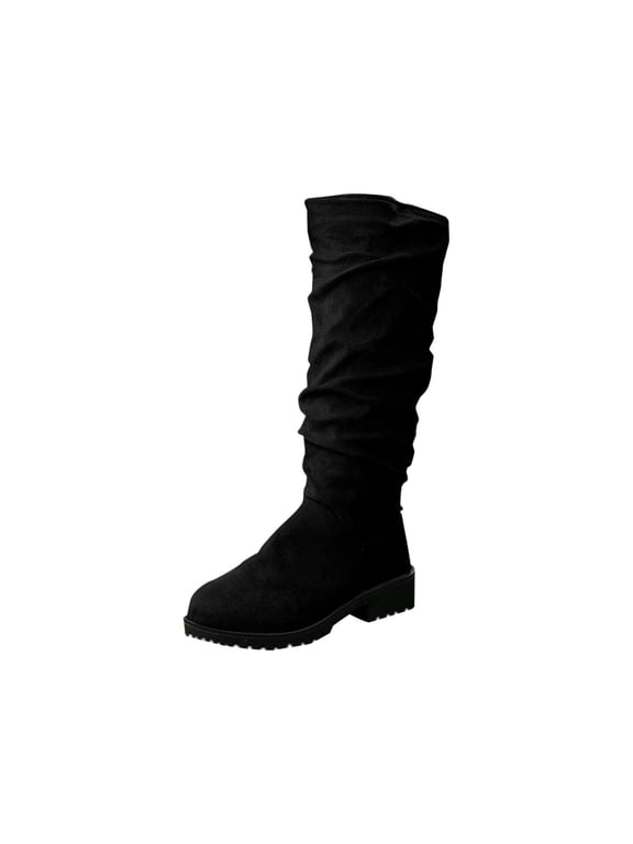 Womens Boots Mid-Calf Black Low Heel Slouch Round Toe Wide Width Classic Boots Womens Shoes 38