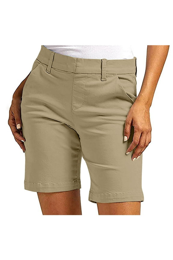 Womens Casual Shorts Summer Pull on High Waist Bermuda Shorts Flat Front Solid Pants for Womens