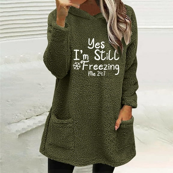 Dasayo Womens Hoodie Sweatshirts Fleece Dressy Long Sleeve Green Winter Graphic Pocket Hoodies Women's Tops L