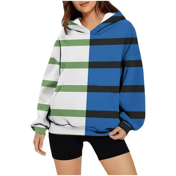 Dasayo Womens Hoodie Sweatshirts Winter Green Long Sleeve Oversized Striped Hoodies Women's T-Shirts XXL