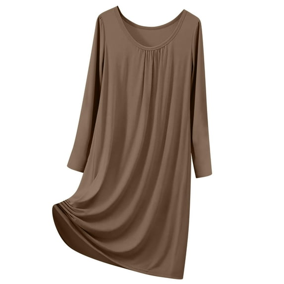 Dasayo Womens Nightgowns Plus Size Pleated Night Shirts Fall Light Scoopneck Sleepshirts Pajamas for Women XXXL