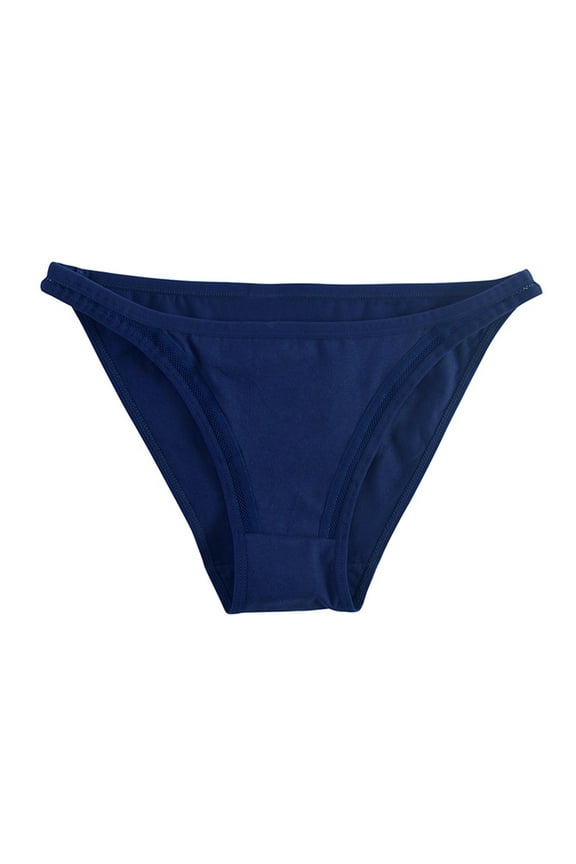 Womens Panties under $5 V-Strings Blue Cotton Mid Waist Solid Cheeky Hipster Panties for Girls L